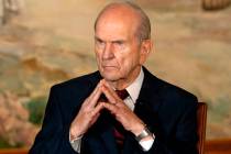 President Russell M. Nelson looks on following a news conference in Salt Lake City in January 2 ...