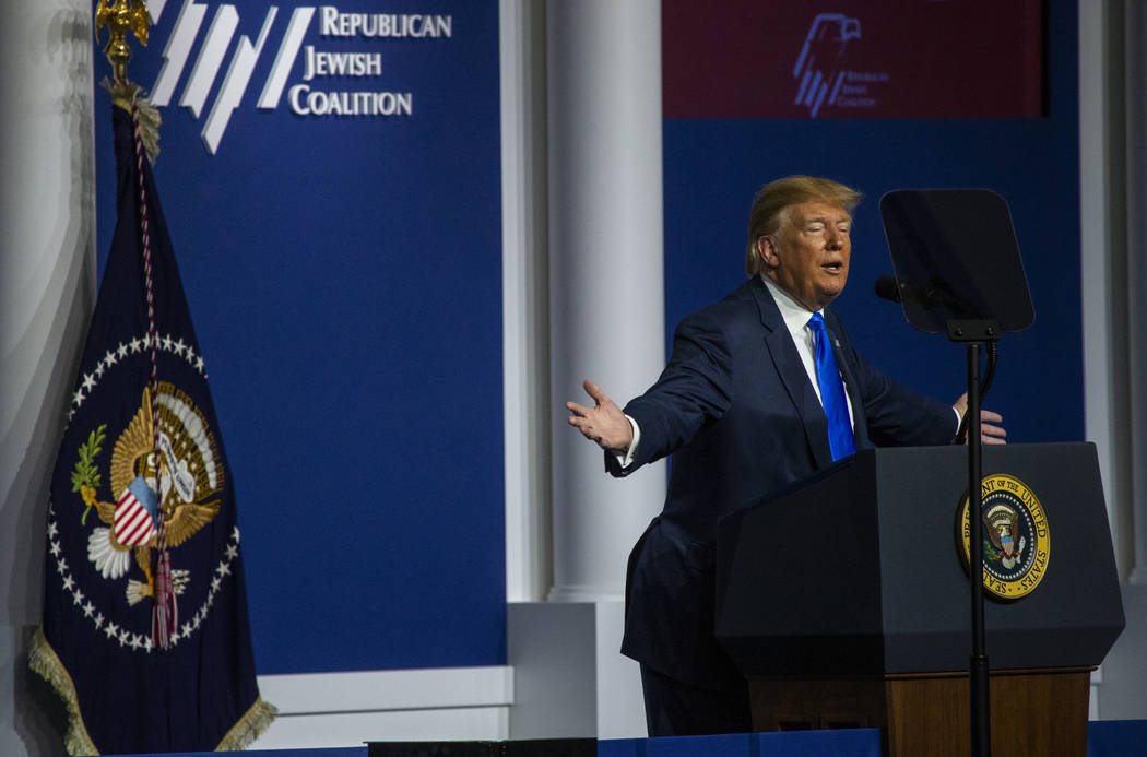 President Donald J. Trump addresses the Republican Jewish Coalition during the RJC's annual lea ...