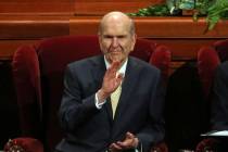 Church President Russell M. Nelson waves during The Church of Jesus Christ of Latter-day Saints ...
