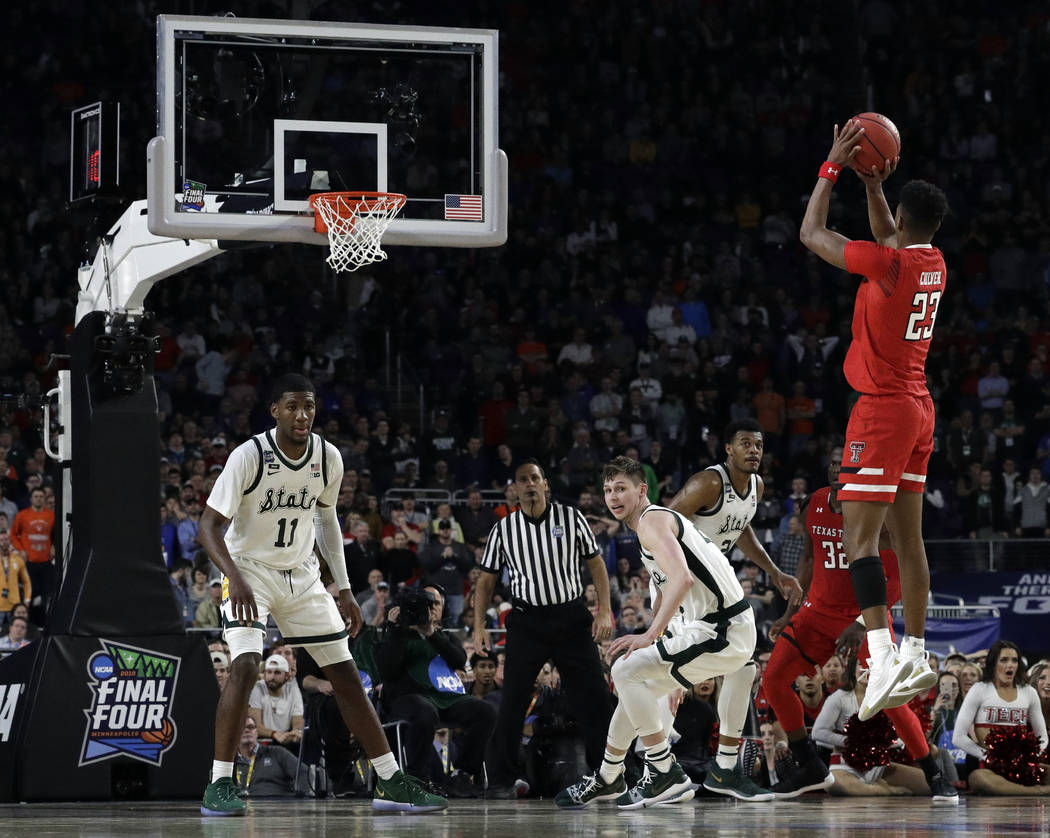 Texas Tech's Jarrett Culver (23) takes a shot during the second half in the semifinals of the F ...
