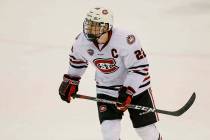 St. Cloud State's Jimmy Schuldt against Colorado College during an NCAA hockey game on Friday, ...