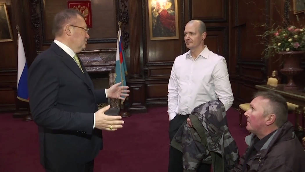Russian Ambassador to the UK Alexander Yakovenko, left, meets with Novichok poisoning victim Ch ...