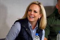 Homeland Security Secretary Kirstjen Nielsen listens to President Donald Trump at a roundtable ...