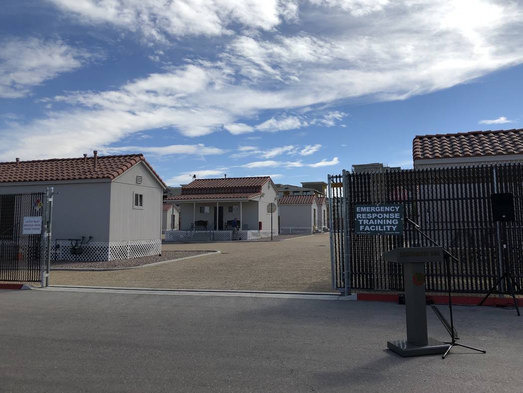 Model homes sit inside Southwest Gas' emergency response training facility in Henderson, used t ...