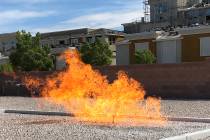 A gas leak is ignited at Southwest Gas' emergency response training facility in Henderson on Ap ...