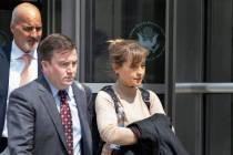 Actress Allison Mack leaves Brooklyn federal court Monday, April 8, 2019, in New York. Mack ple ...