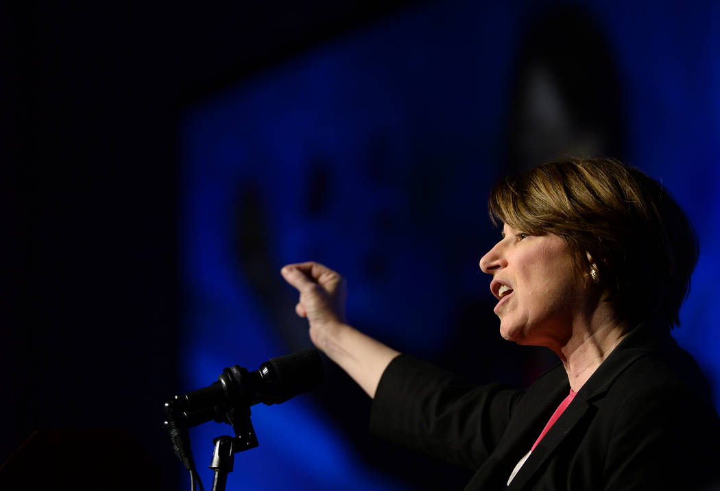 Democratic presidential candidate Sen. Amy Klobuchar, D-Minn., speaks at the International Asso ...