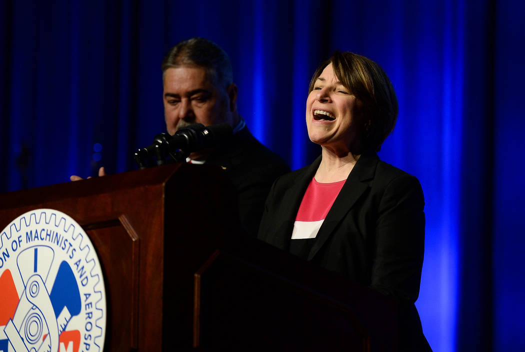 Democratic presidential candidate Sen. Amy Klobuchar, D-Minn., speaks at the International Asso ...