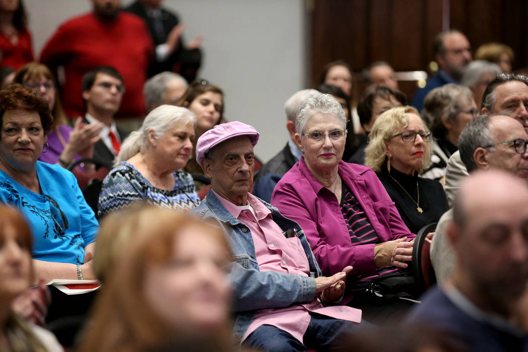 Audience members listen during a panel on anti-Semitism in America hosted by William S. Boyd Sc ...