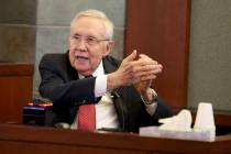 Former U.S. Sen. Harry Reid testifies in the courtroom at the Regional Justice Center in downto ...