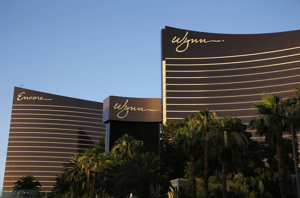 This June 17, 2014, file photo shows the Wynn Las Vegas and Encore resorts in Las Vegas. (John ...