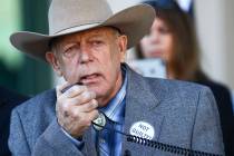 Rancher Cliven Bundy address supporters and journalists at Metropolitan Police Department headq ...