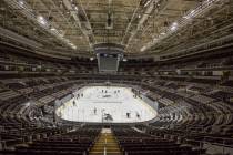 The Golden Knights work through drills during morning skate ahead of game one of the NHL Wester ...