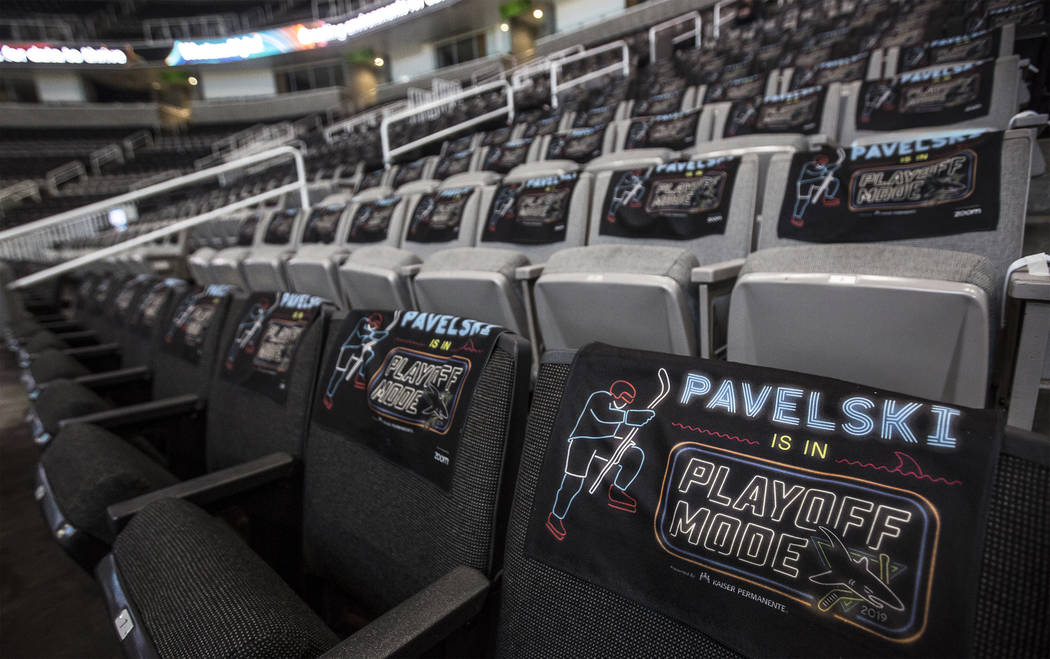 The SAP Center is prepped for game one of the NHL Western Conference quarterfinals between the ...