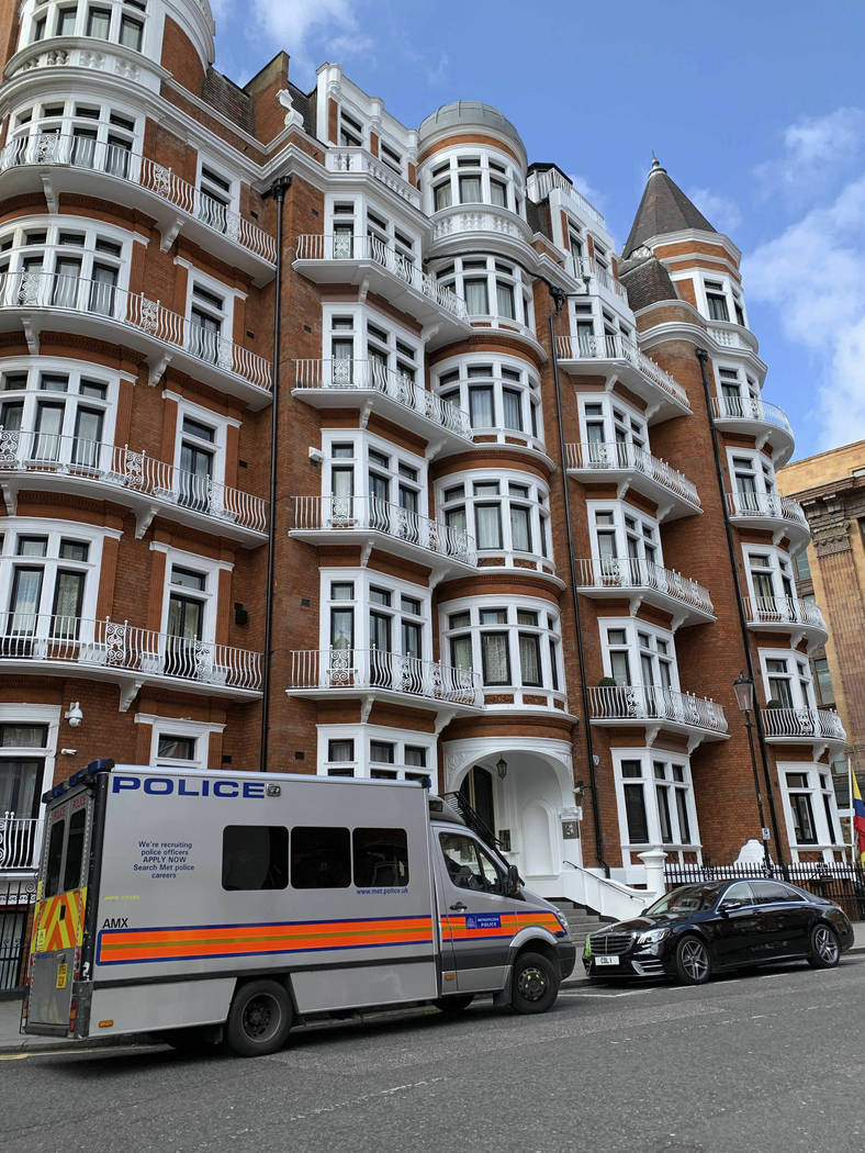 A police van parked outside the Ecuadorian Embassy in London, after WikiLeaks founder Julian As ...