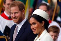 Britain's Prince Harry and Meghan, the Duchess of Sussex leave after the Commonwealth Service a ...