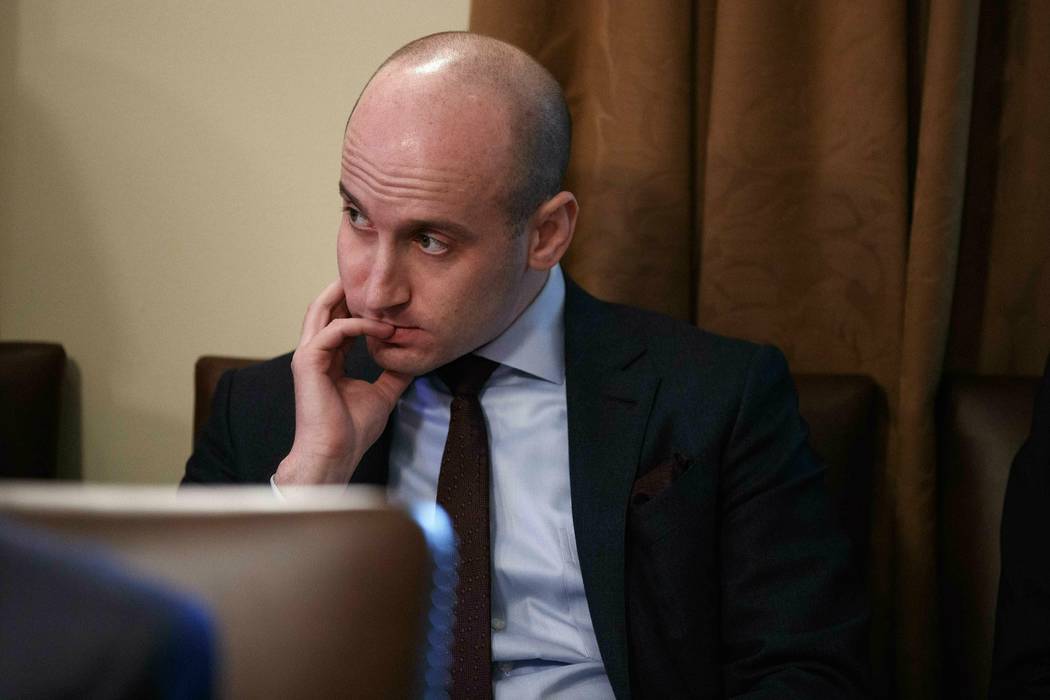 White House senior adviser Stephen Miller listens as President Donald Trump speaks Jan. 2, 2019 ...