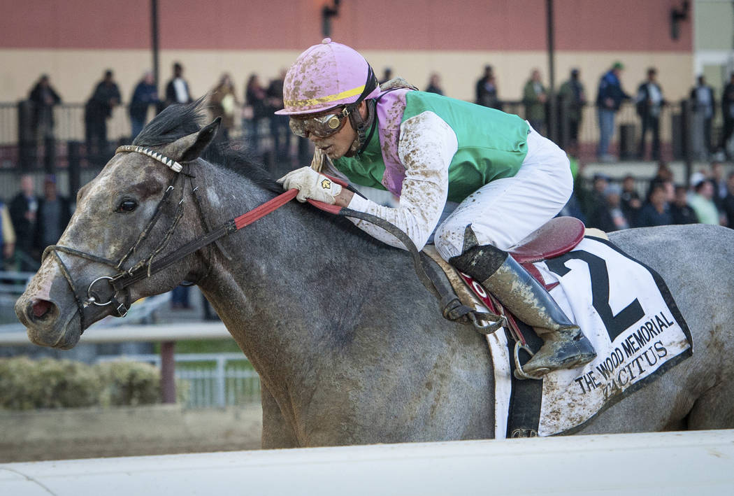 Tacitus, ridden by Jose Ortiz, wins the 2019 running of the G2 Wood Memorial at Aqueduct Raceco ...