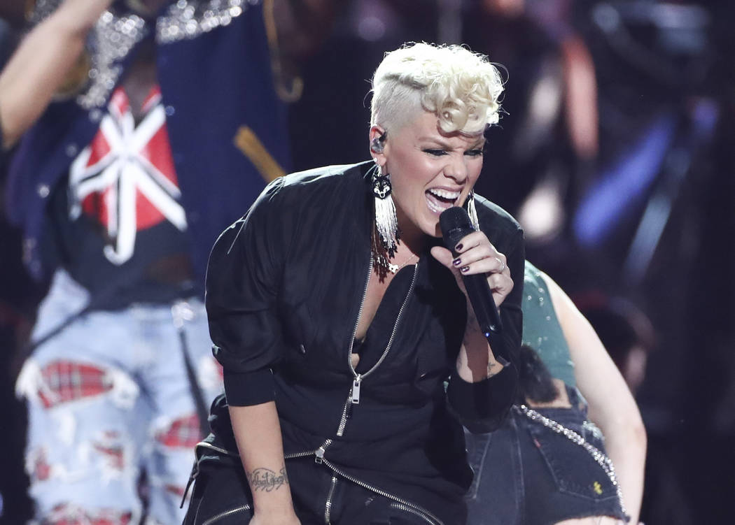 Pink performs at the 2017 iHeartRadio Music Festival Day 1 held at T-Mobile Arena in Las Vegas ...