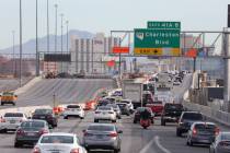 Traffic backs up in the northbound lanes of Interstate 15, near Charleston Boulevard Exit in La ...