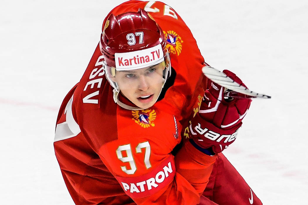 Russia's Nikita Gusev at the 2018 IIHF Ice Hockey World Championship group stage match between ...