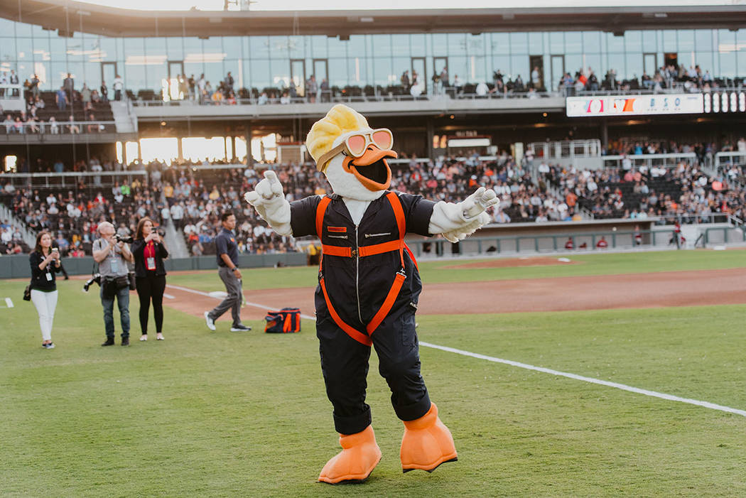 Aviators new mascot, Spruce, was a major fixture at the game. (The Howard Hughes Corp.)
