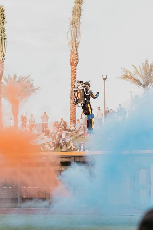 Mascot Aviator flew with great fanfare into the Ballpark via personal jetpack. (The Howard Hugh ...
