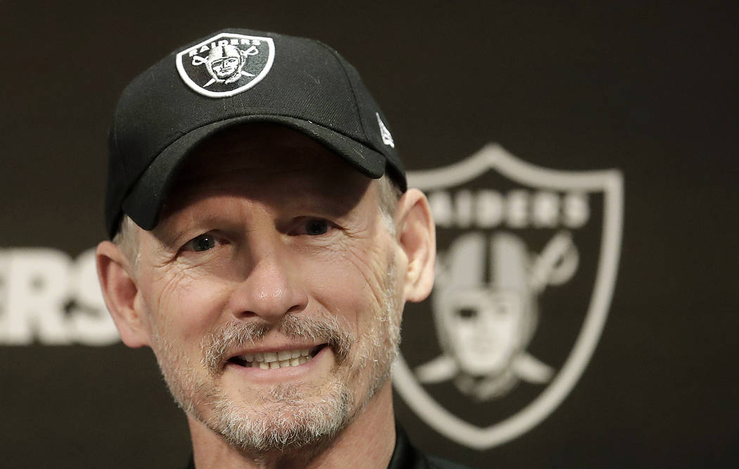 Oakland Raiders general manager Mike Mayock speaks during an NFL football news conference in Al ...