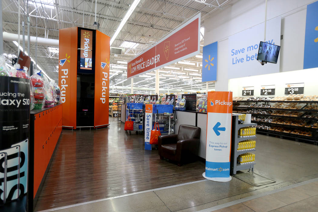 The pickup tower at the Walmart in Henderson, Thursday, April 11, 2019. Customers make orders o ...