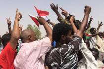 Sudanese celebrate after officials said the military had forced longtime autocratic President O ...