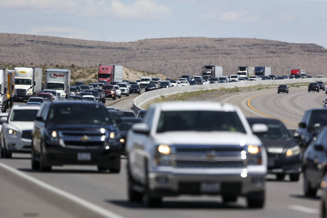 Heavy traffic moves along southbound Interstate 15 near Jean on Monday, May 28, 2018. Richard B ...