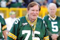 Former Green Bay Packers player and Hall of Famer Forrest Gregg is introduced at halftime of th ...