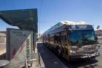 A Regional Transportation Commission bus departs after a stop at the intersection of Maryland P ...