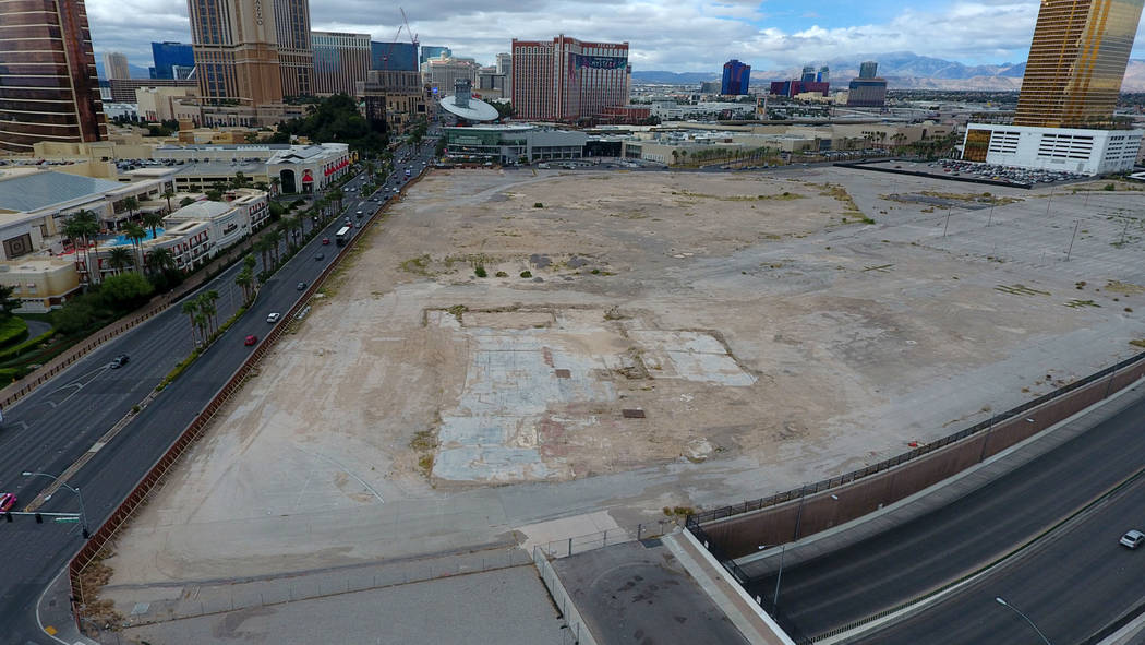 Aerial photo of property owned by Wynn Resorts at the southwest corner of Las Vegas Boulevard S ...