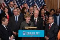 Sen. Tammy Baldwin, D-Wis., flanked by House Judiciary Committee Chairman Jerrold Nadler, D-N.Y ...