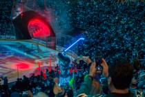 The massive shark head San Jose players skate through before hitting the ice is lowered at SAP ...