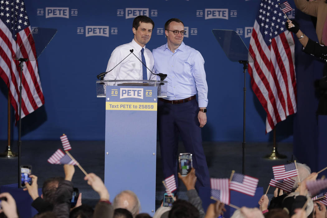 Pete Buttigieg is joined by his husband Chasten Glezman before he announced that he will seek t ...