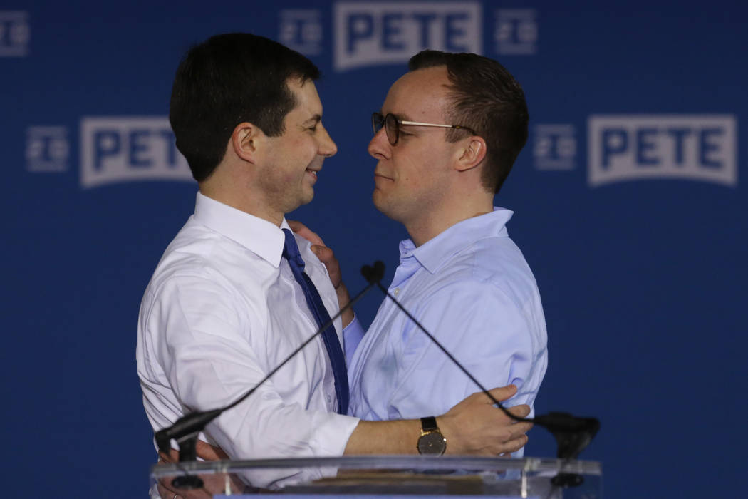 Pete Buttigieg is joined by his husband Chasten Glezman after he announced that he will seek th ...