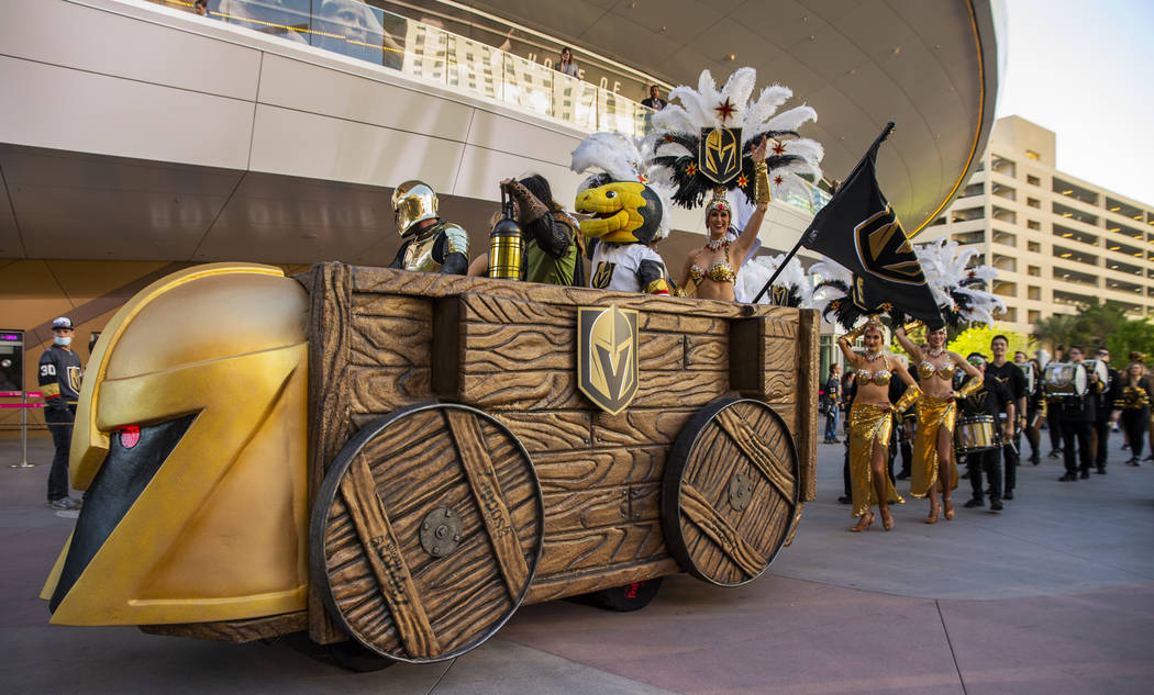 The Battle wagon makes a pass through the plaza before the start of Game 3 of an NHL Western Co ...