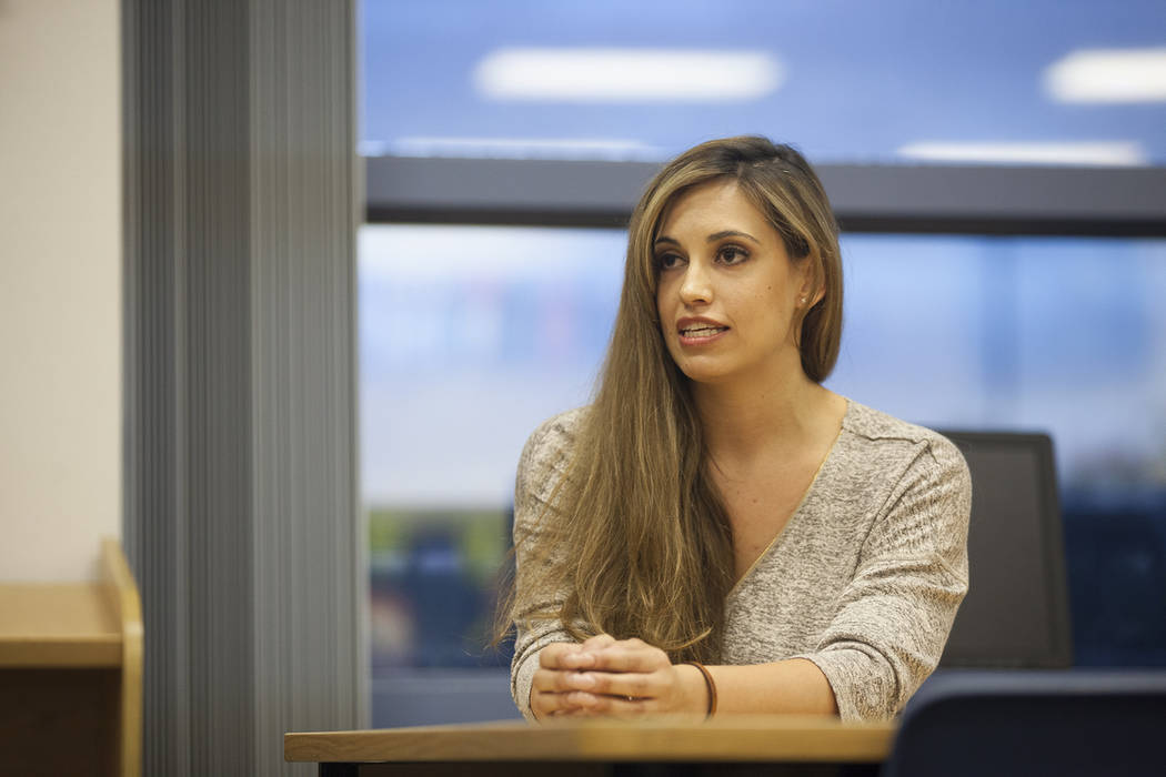 Danielle Ford answers a question at a debate against Kali Fox Miller for the Clark County Schoo ...