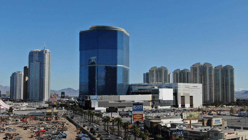 The Drew Las Vegas, center, formerly the Fontainebleau, sits unfinished on the former site of ...