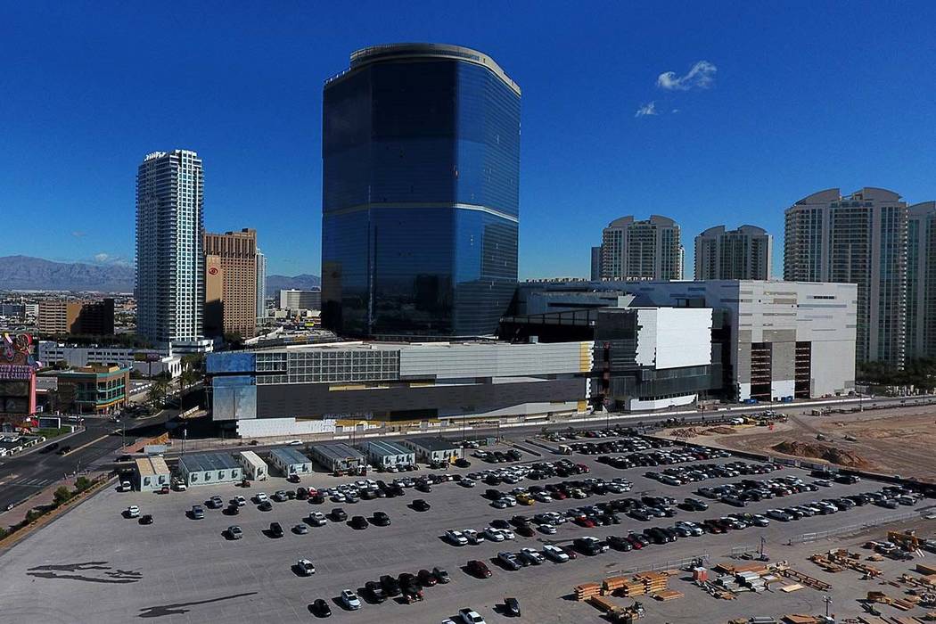 An aerial view of The Drew Las Vegas, formerly the Fontainebleau, as seen on Friday, March 22, ...
