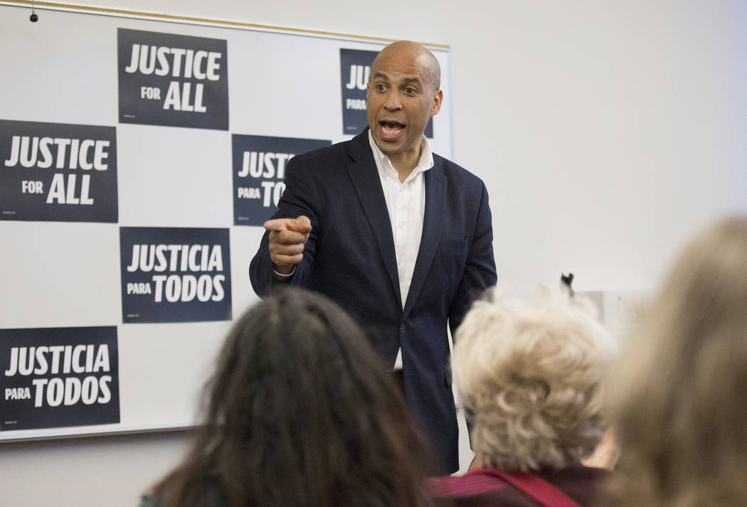 Democratic presidential candidate Sen. Cory Booker, D-N.J., speaks to the Young Democrats of UN ...