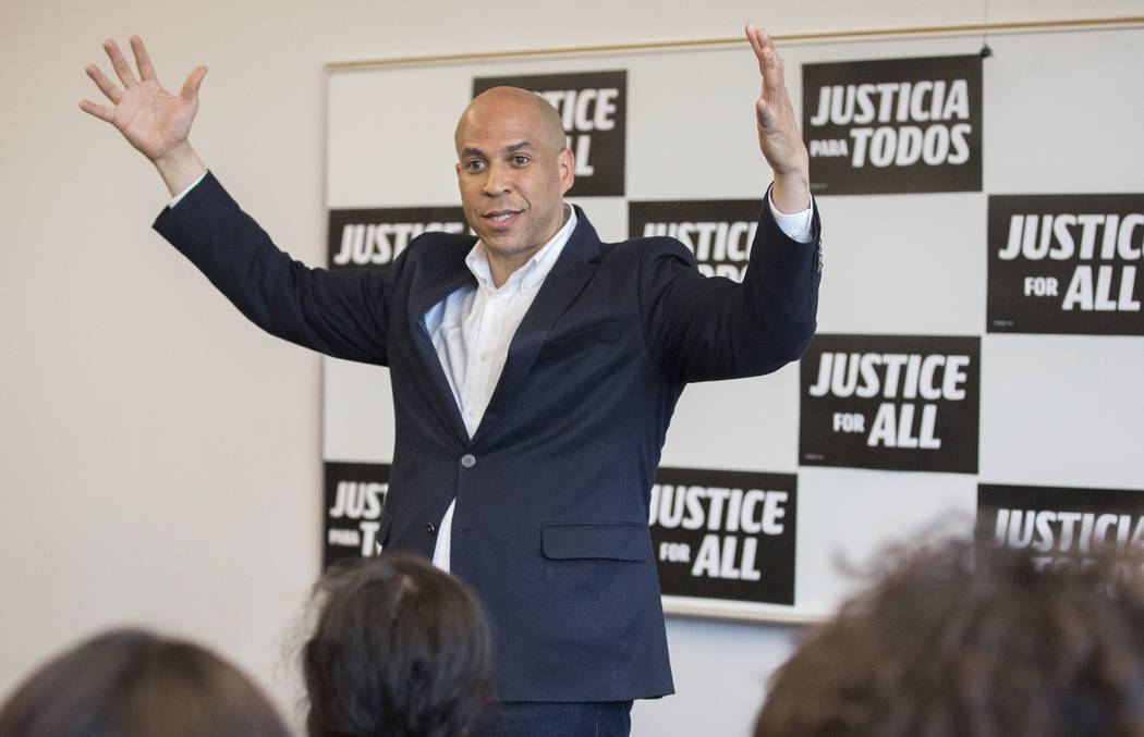 Democratic presidential candidate Sen. Cory Booker, D-N.J., speaks to the Young Democrats of UN ...