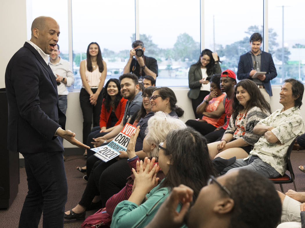 Democratic presidential candidate Sen. Cory Booker, D-N.J., speaks to the Young Democrats of UN ...