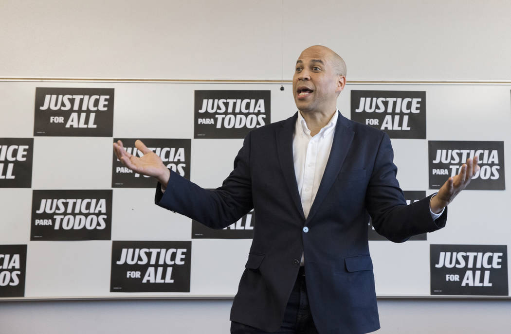 Democratic presidential candidate Sen. Cory Booker, D-N.J., speaks to the Young Democrats of UN ...