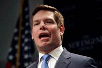 FILE - In this Feb. 25, 2019, file photo, Rep. Eric Swalwell, D-Calif., speaks at a Politics &a ...