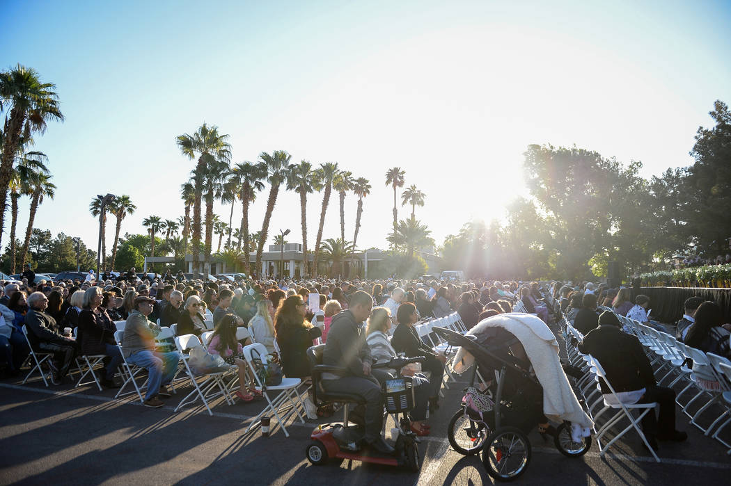 A sunrise Easter service is held at Palm Mortuaries and Cemeteries in Las Vegas, Sunday, April ...