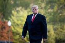 President Donald Trump walks on the South Lawn as he arrives April 15, 2019, at the White House ...