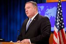 Secretary of State Mike Pompeo speaks during a news conference at the State Department in Washi ...